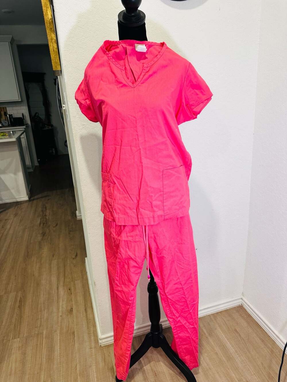 Barco Juniors Pink Scrub Set V-Neck Top & Striped Waistband Pants Size L